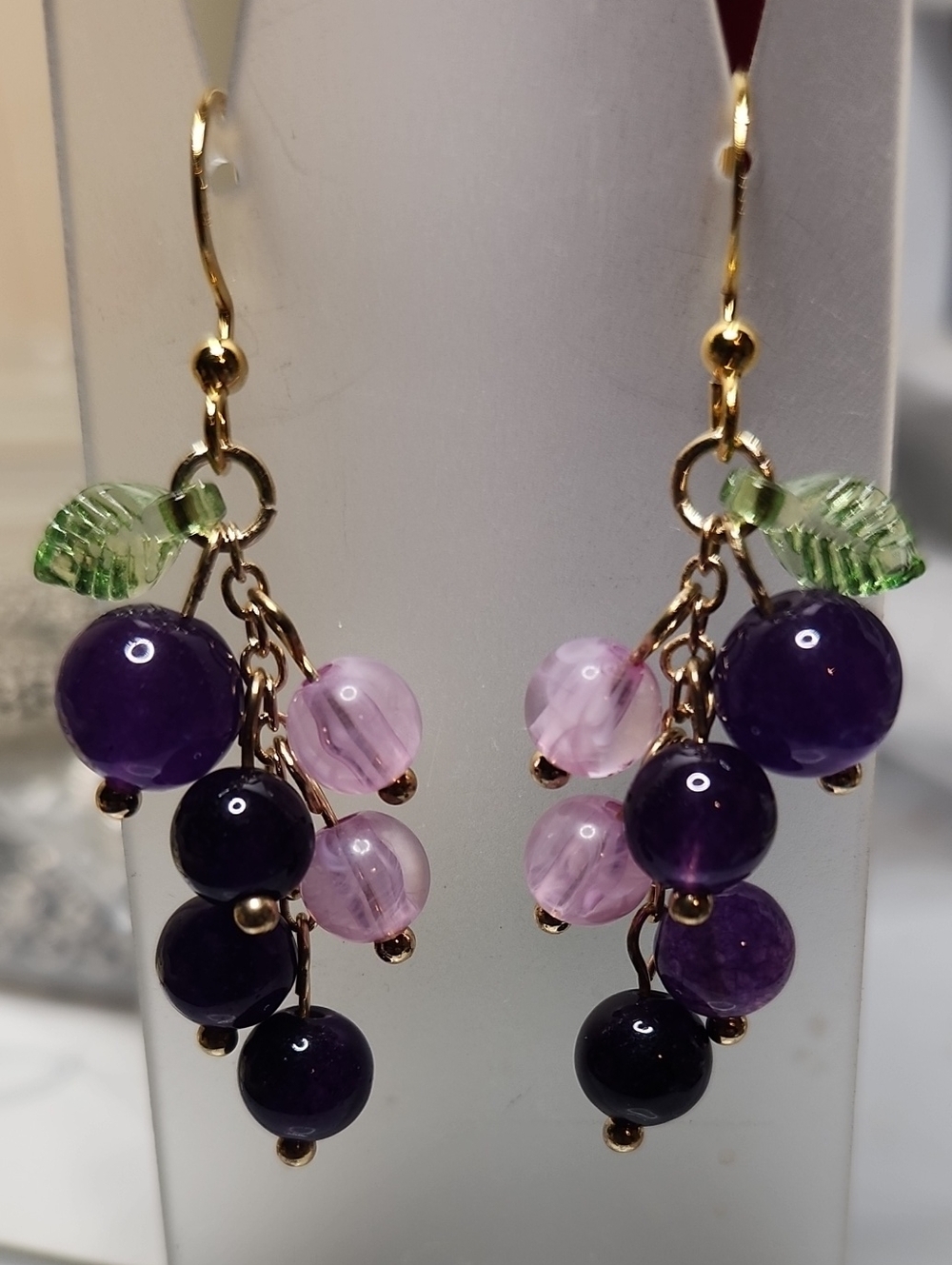 Beautiful Bella Purple Cluster Dangle gold vermeil earrings 925